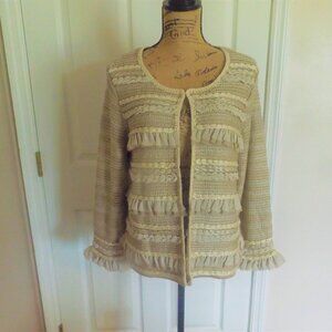 Chico's Ravishing Ruffles Cardigan Sweater Size 2